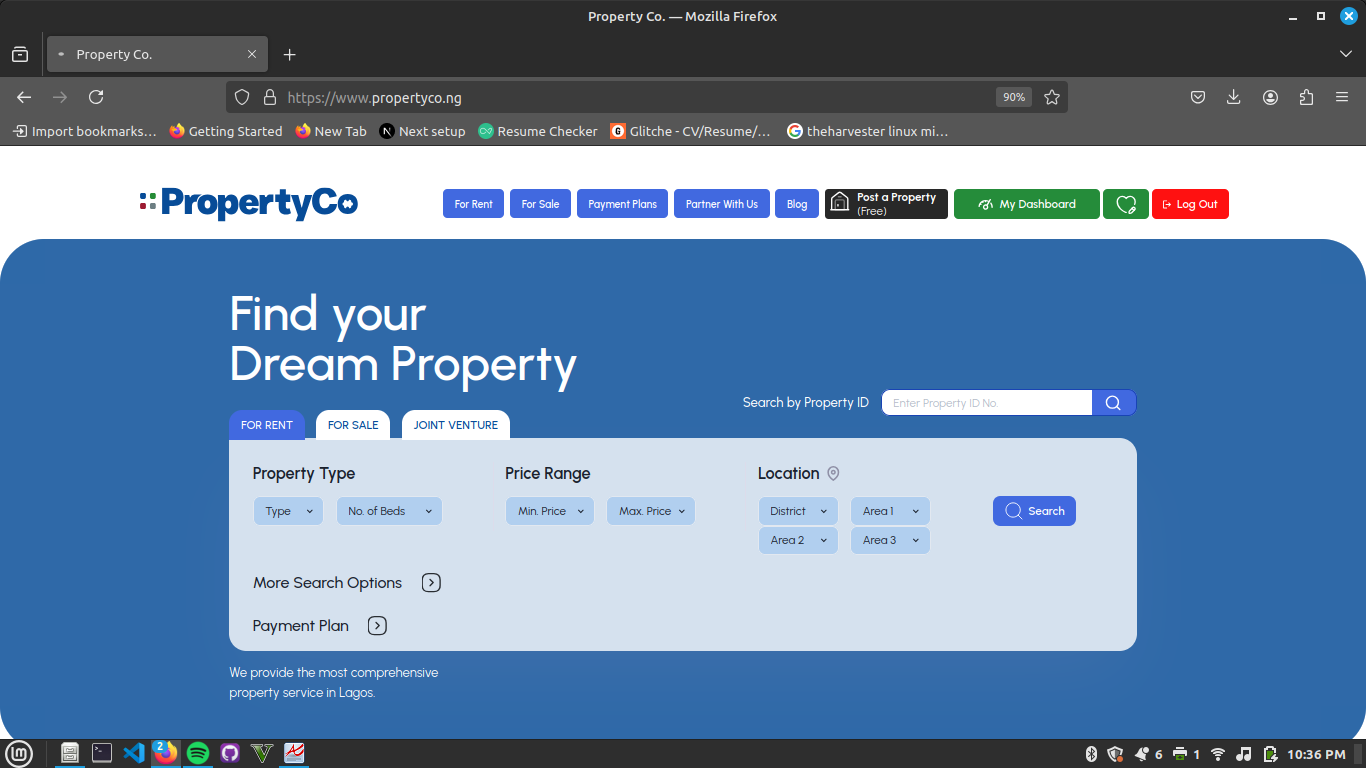 Screenshot of PropertyCo