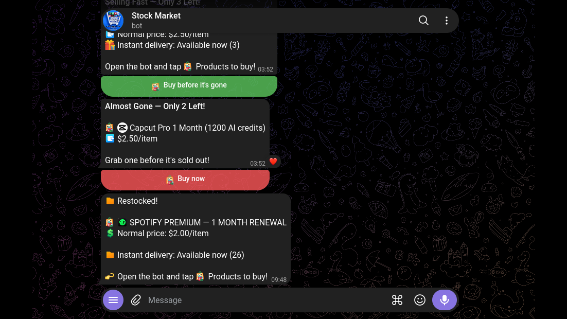 Screenshot of USDT Digital-Goods Vending Bot
